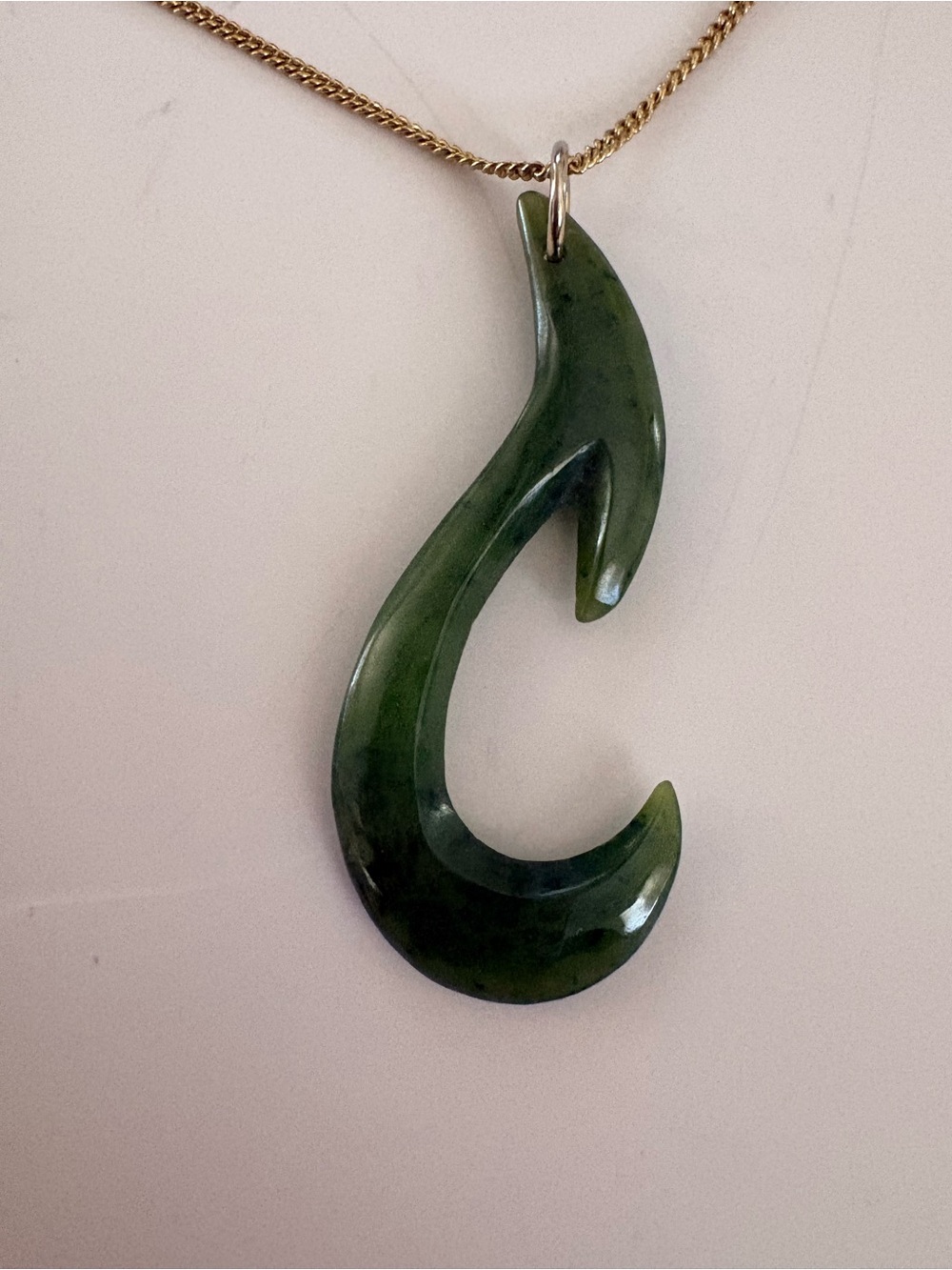 Green Jade Fish Hook Pendant Necklace - Unbranded